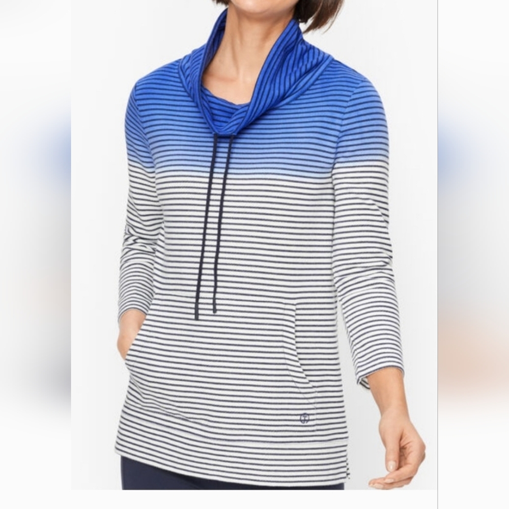 Talbots  Funnel Neck Sweater in Blue and White Stripes, SZ M